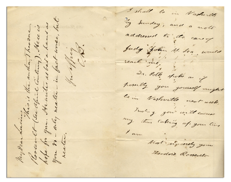 Theodore Roosevelt Autograph Letter Signed -- ''...I am very anxious to see if there are not some old...diaries or private letters extant, relating to the early times in Tennessee...''